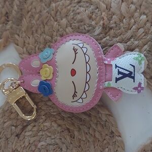Brand new upcycled Louis Vuitton Pink And White labubu Key chain bag charm